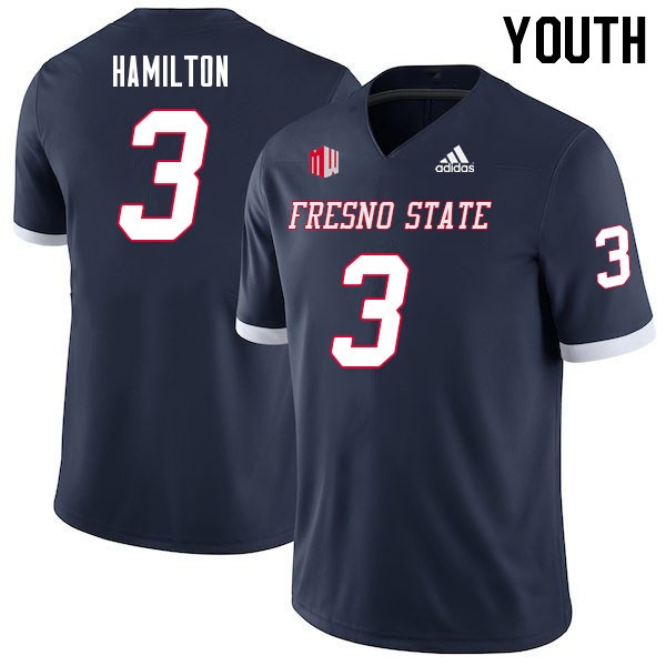 Youth #3 Alzillion Hamilton Fresno State Bulldogs College Football Jerseys Sale-Navy